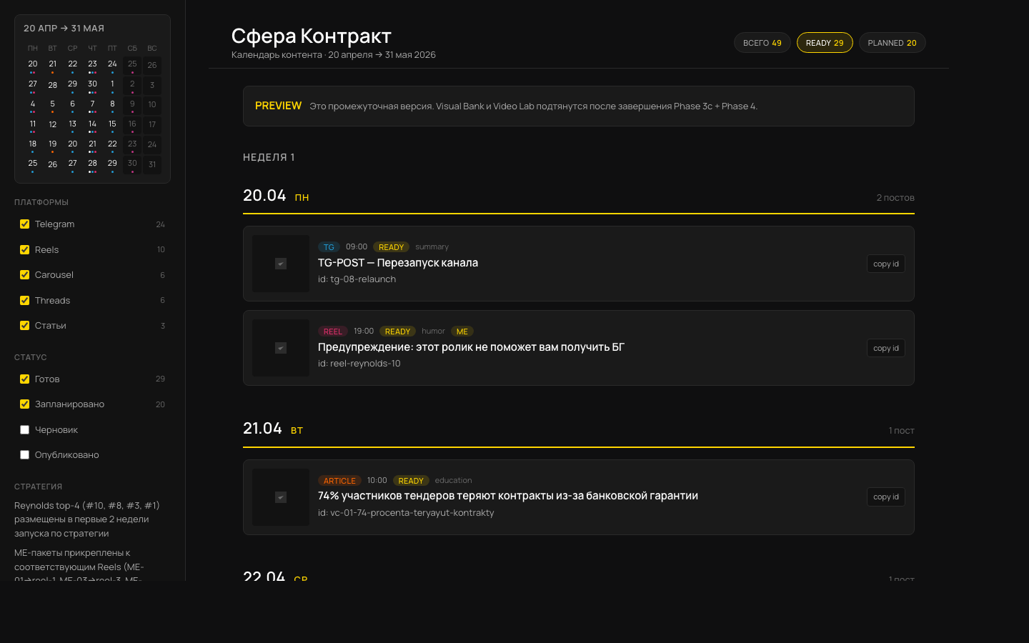 Контент-календарь Сфера Контракт